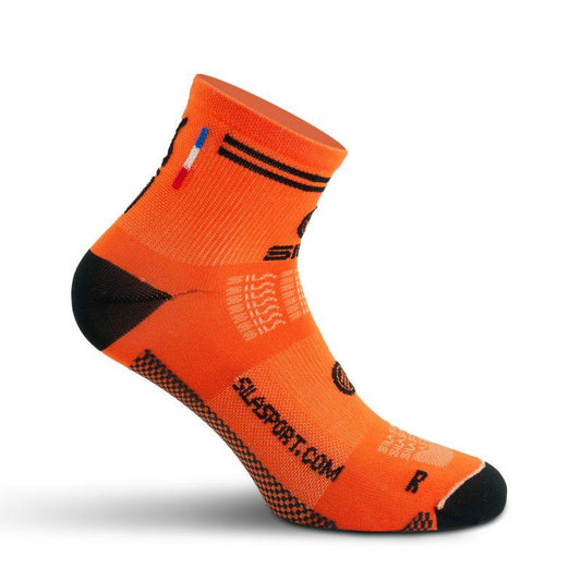 CHAUSSETTES RACING SILA - Courtes ORANGE FLUO / NOIR Référence 2587 A-CHAUSSETTES SILA SPORTS