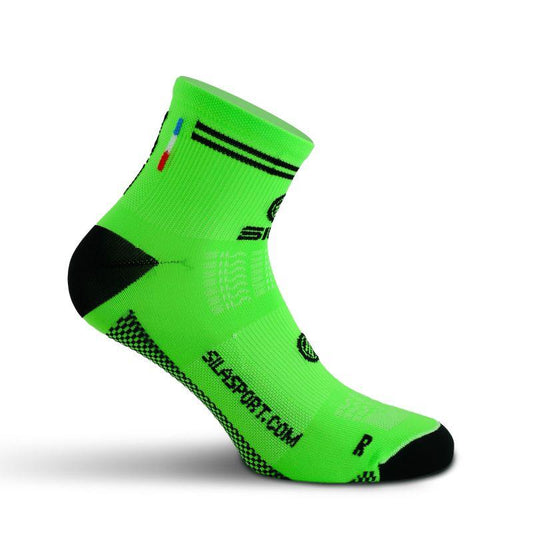 CHAUSSETTES RACING SILA - Courtes VERT FLUO / NOIR Référence 2589 A-CHAUSSETTES SILA SPORTS