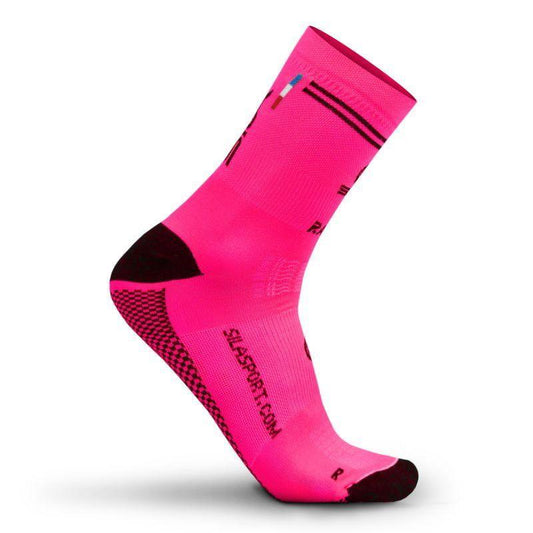 CHAUSSETTES RACING SILA - MI-HAUTES ROSE FLUO NOIR 1776 A-CHAUSETTES SILA SPORT