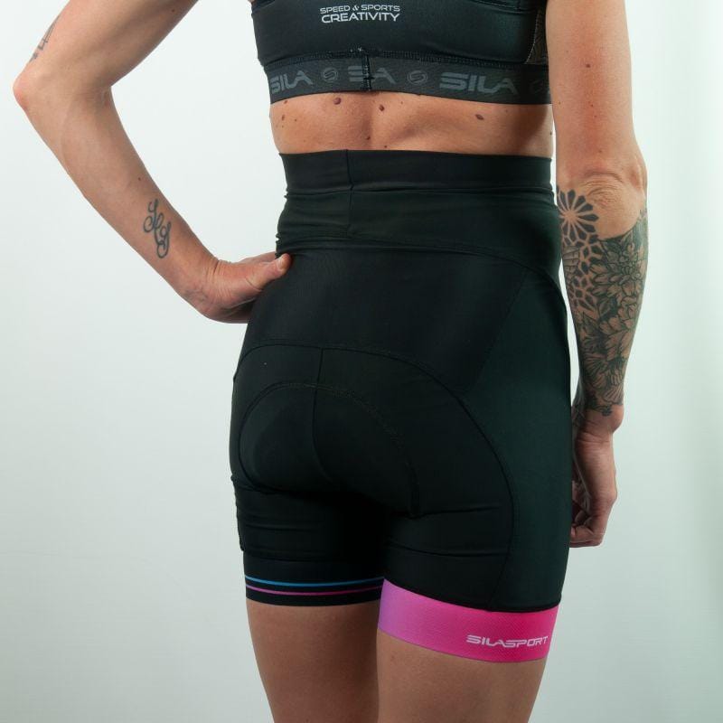 CUISSARD CYCLISME FEMME TAILLE HAUTE SILASPORT GIRLY STYLE ROSE V-CUISSARD SILA SPORTS 