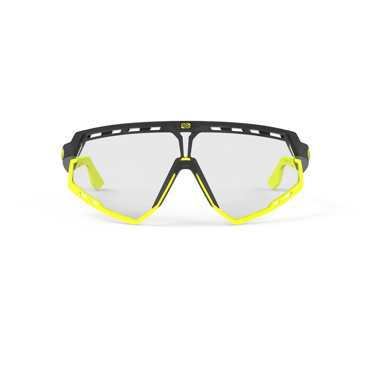 LUNETTES DEFENDER /MONTURE NOIRE MATE ET VERRES IMPACTX-2 PHOTOCHROMIQUES TRANSPARENTS À NOIR LASER PARE-CHOCS JAUNE FLUO E-LUNETTES RUDY PROJECT 