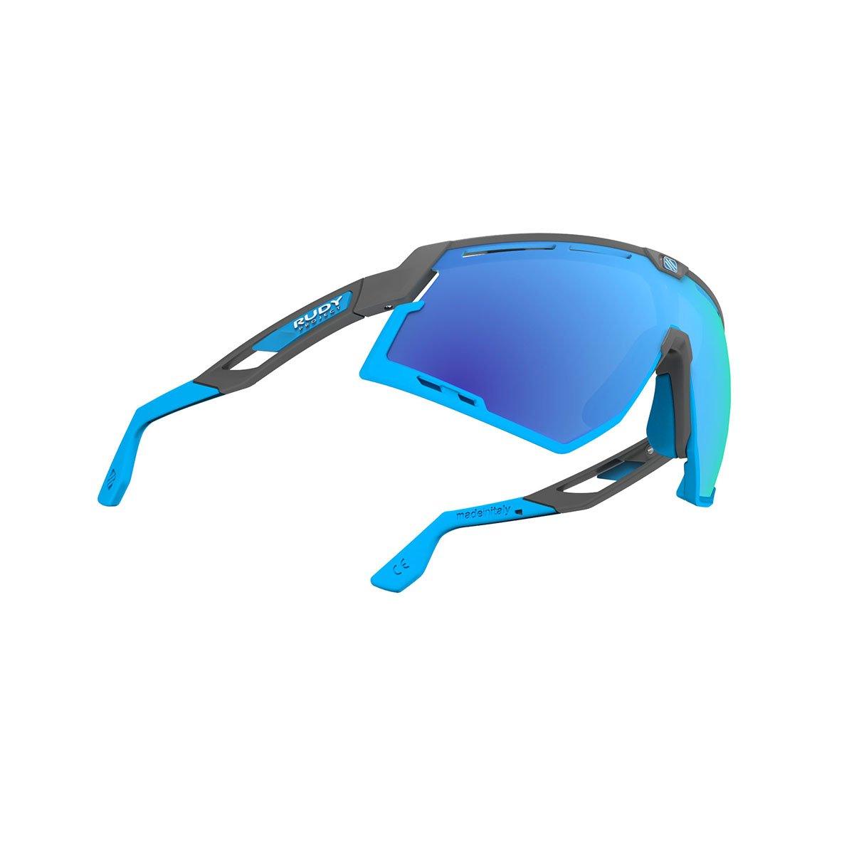 LUNETTES DEFENDER / PYOMBO MATTE FRAME ET MULTILASER BLUE LENSES AZUR BUMPERS E-LUNETTES RUDY PROJECT 