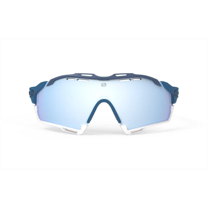 LUNETTES LIGNE DE COUPE /COULEUR CUTLINE MONTURE PACIFIC BLUE MATTE AVEC VERRES MULTILASER ICE BUMPERS BLANCS E-LUNETTES RUDY PROJECT 