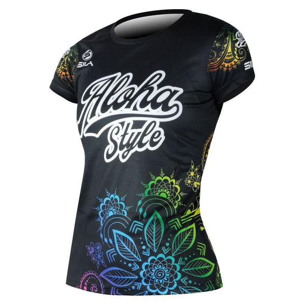 MAILLOT RUNNING FEMME SILA ALOHA STYLE - NOIR MULTICOLOR Référence 2228 - V-MAILLOT SILA SPORT XS NOIR 