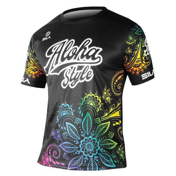 MAILLOT RUNNING HOMME SILA ALOHA STYLE - NOIR MULTICOLOR Référence 2230 V-MAILLOT SILA SPORT XS NOIR 