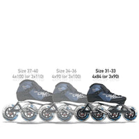 Roller Rookie Two pour enfants 4x100 | Configuration de course 3x110 + support de cheville supplémentaire R-CHAUSSURE CADOMOTUS 