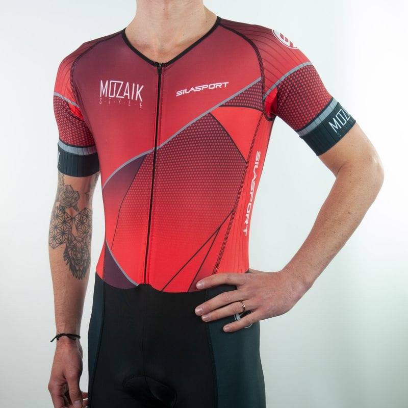 TRIFONCTION MC - CD SILASPORT MOZAIK STYLE ROUGE V-COMBINAISON SILA SPORTS 